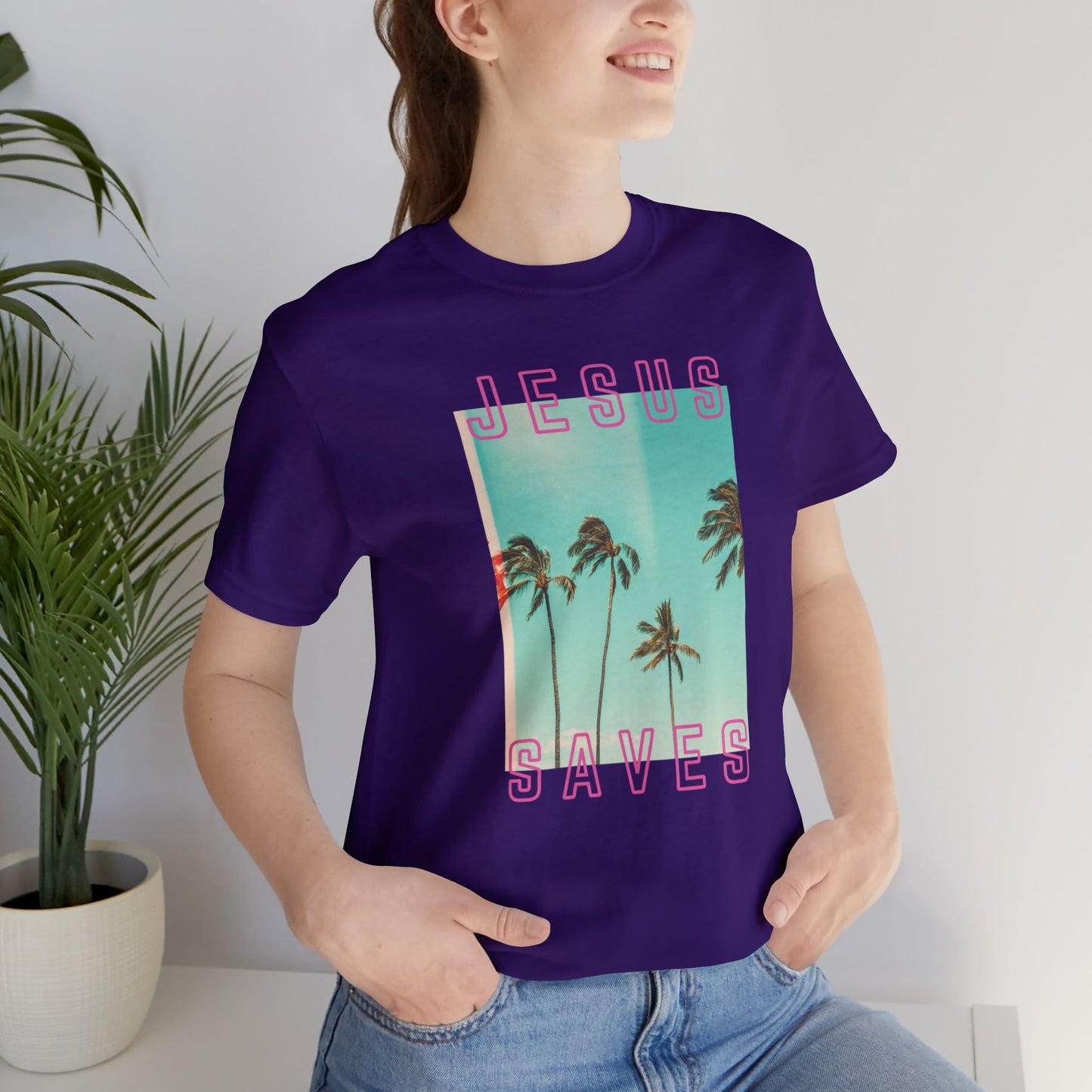 Cali Jesus Saves T-Shirt - LA Palm Tree Beach SoCal - Bright Color Tees