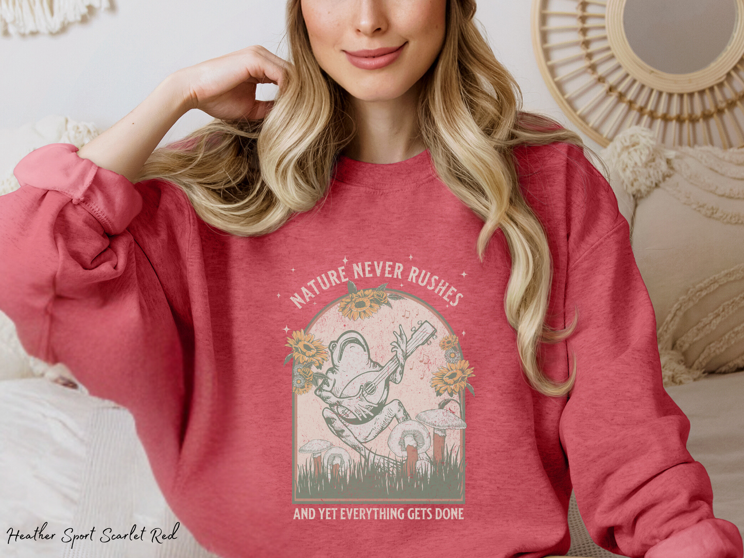 Boho Frog Nature Never Rushes Crewneck