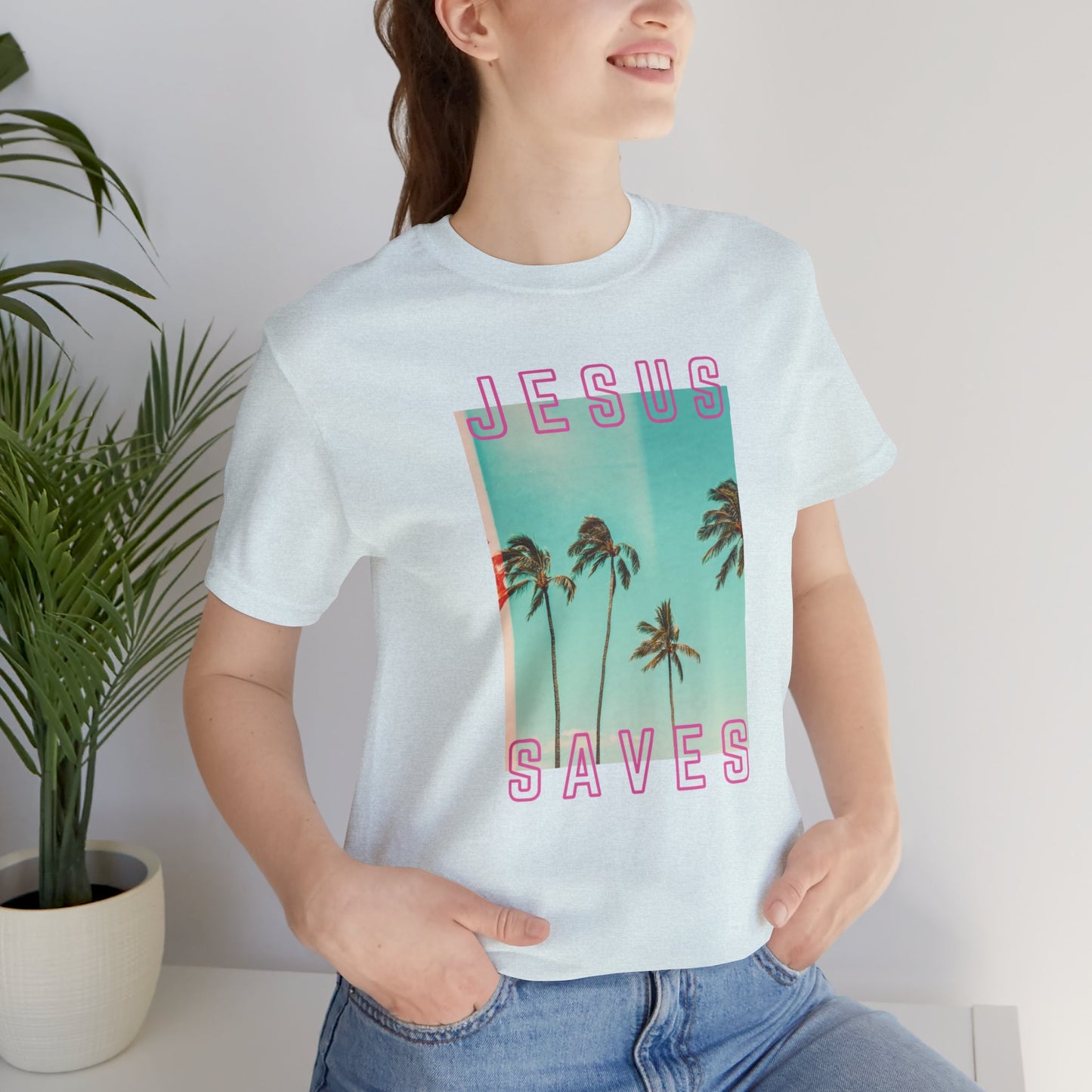 Cali Jesus Saves T-Shirt - LA Palm Tree Beach SoCal - Bright Color Tees