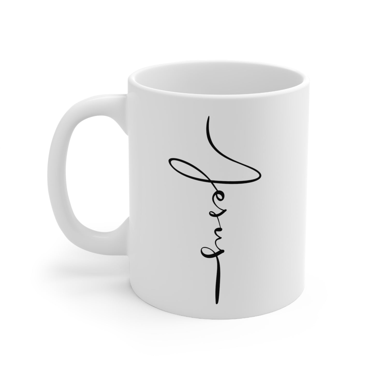 Jesus Mug - Jesus Cursive Handwriting Cross Mug with Handle