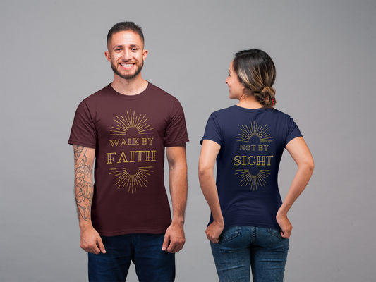 Walk By Faith Not By Sight T-Shirt - Front & Back Christian Tee Neutral Colors