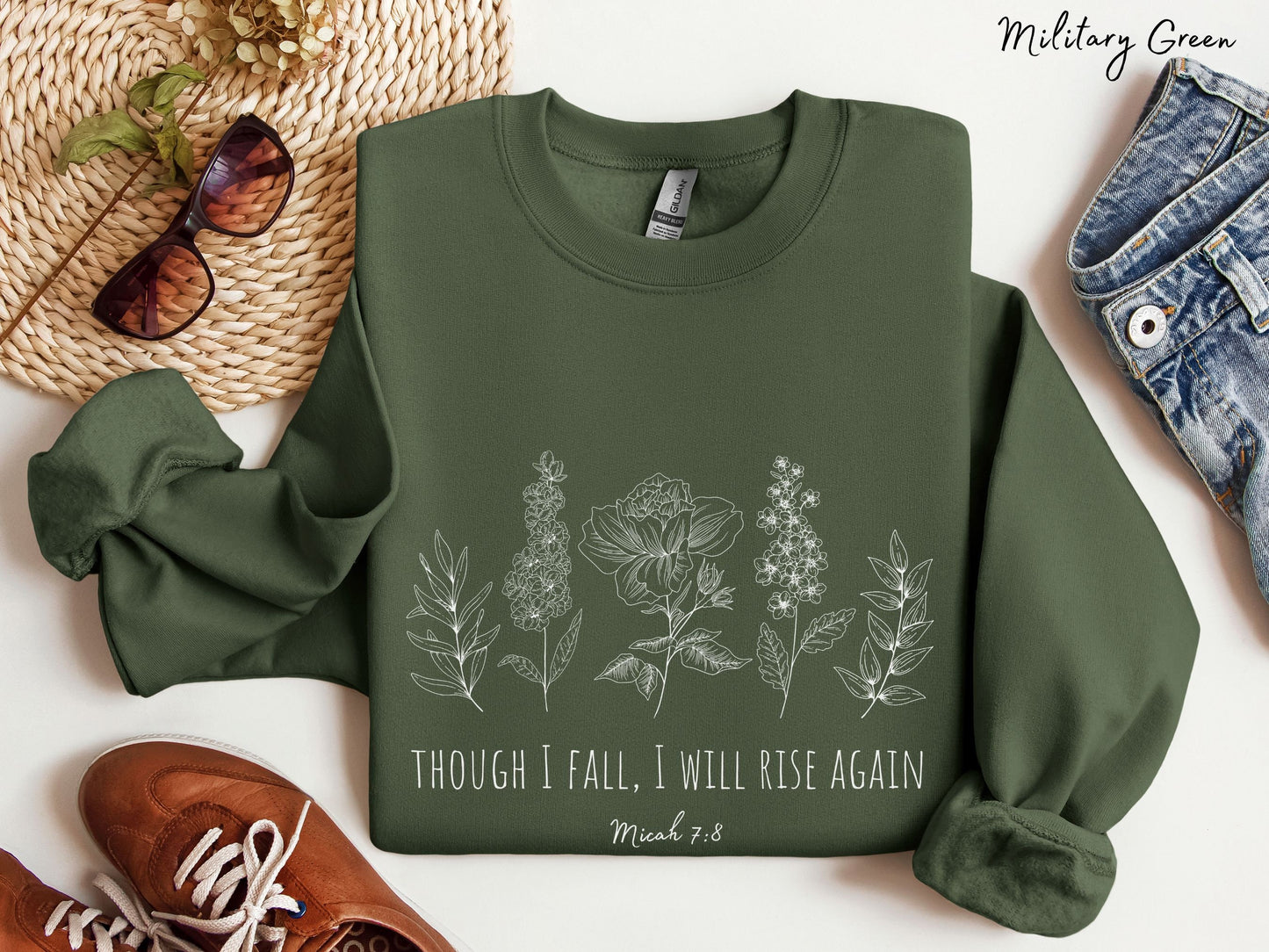 Though I Fall I Will Rise Again Floral Sweater