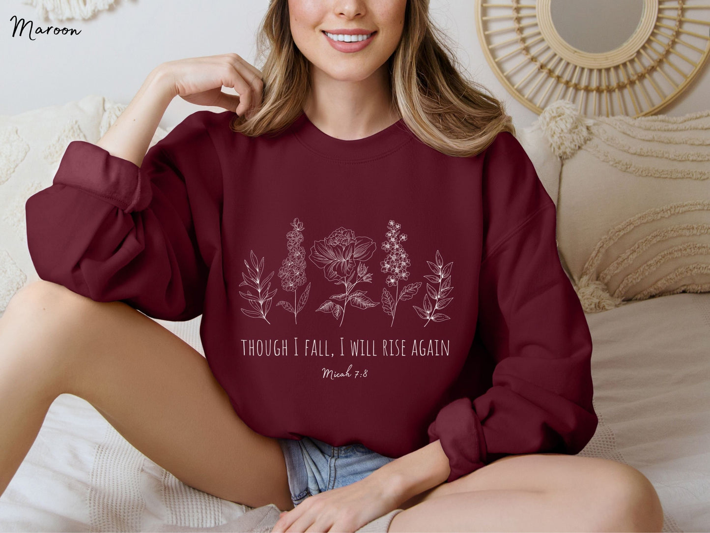 Though I Fall I Will Rise Again Floral Sweater