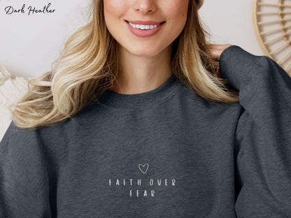 Faith Over Fear Heart Embroidered Crewneck