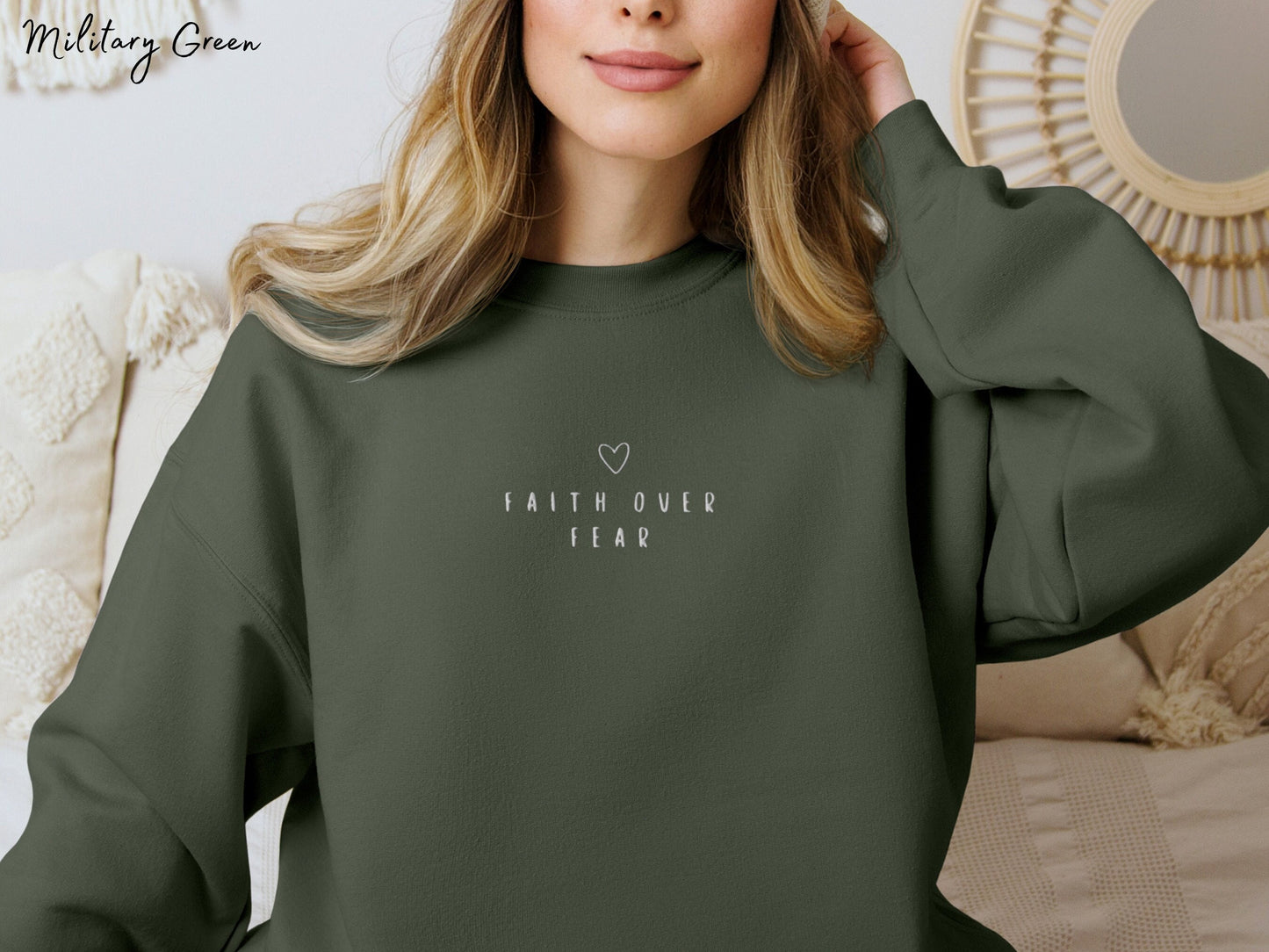 Faith Over Fear Heart Embroidered Crewneck