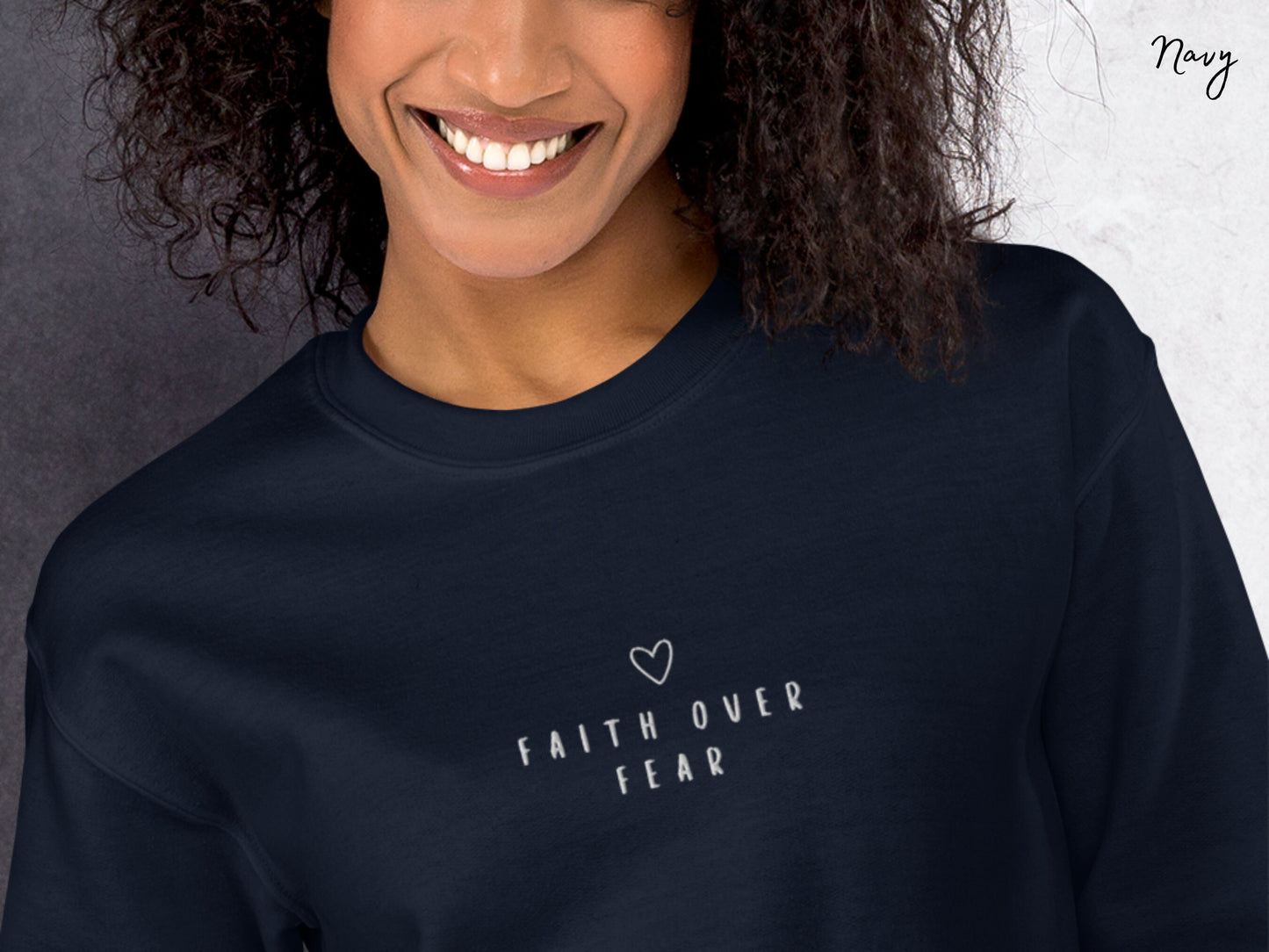 Faith Over Fear Heart Embroidered Crewneck