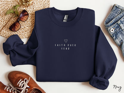 Faith Over Fear Heart Embroidered Crewneck