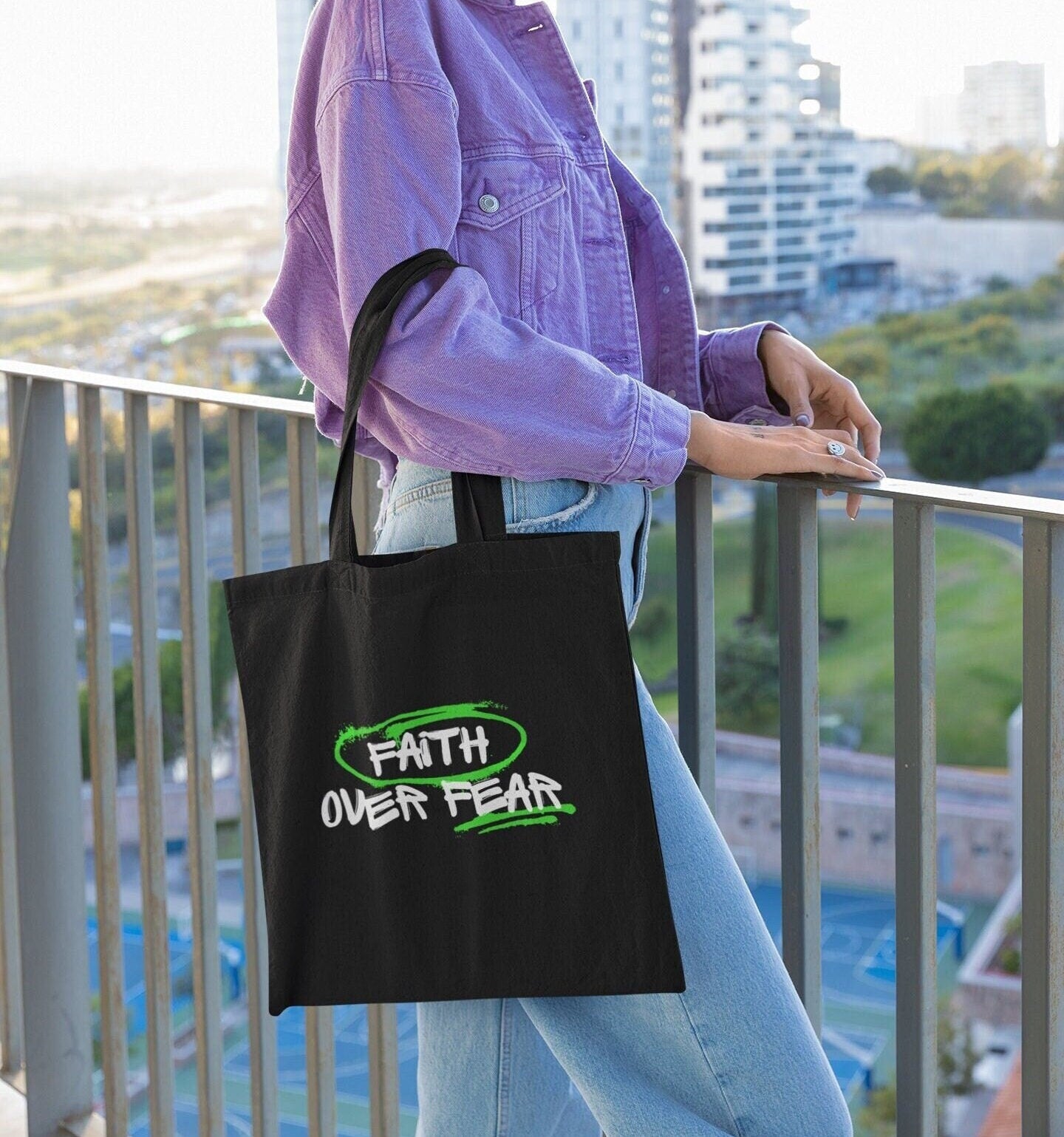 Faith Over Fear Grunge Tote Bag