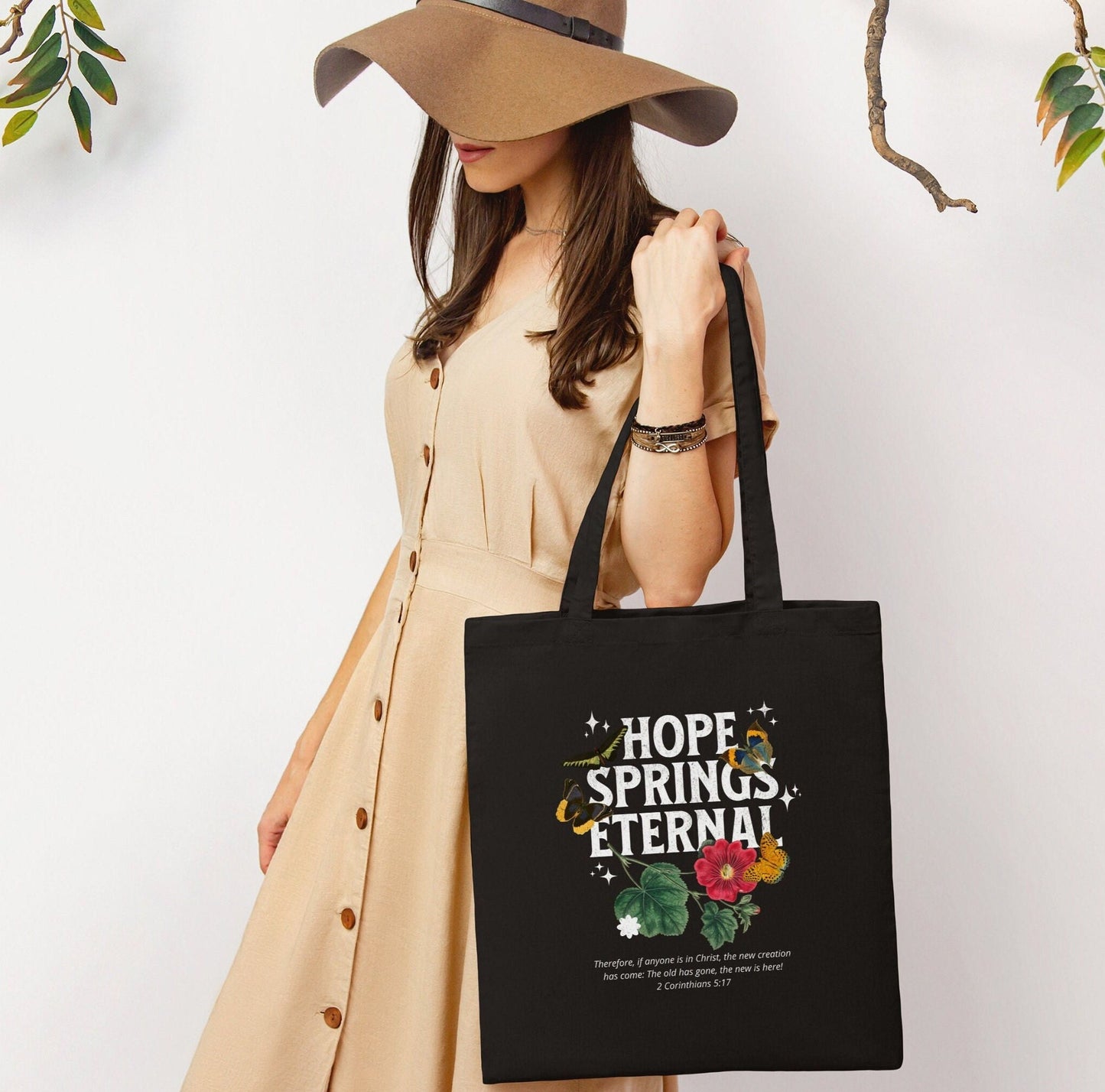 Hope Springs Eternal Floral Butterfly Tote Bag