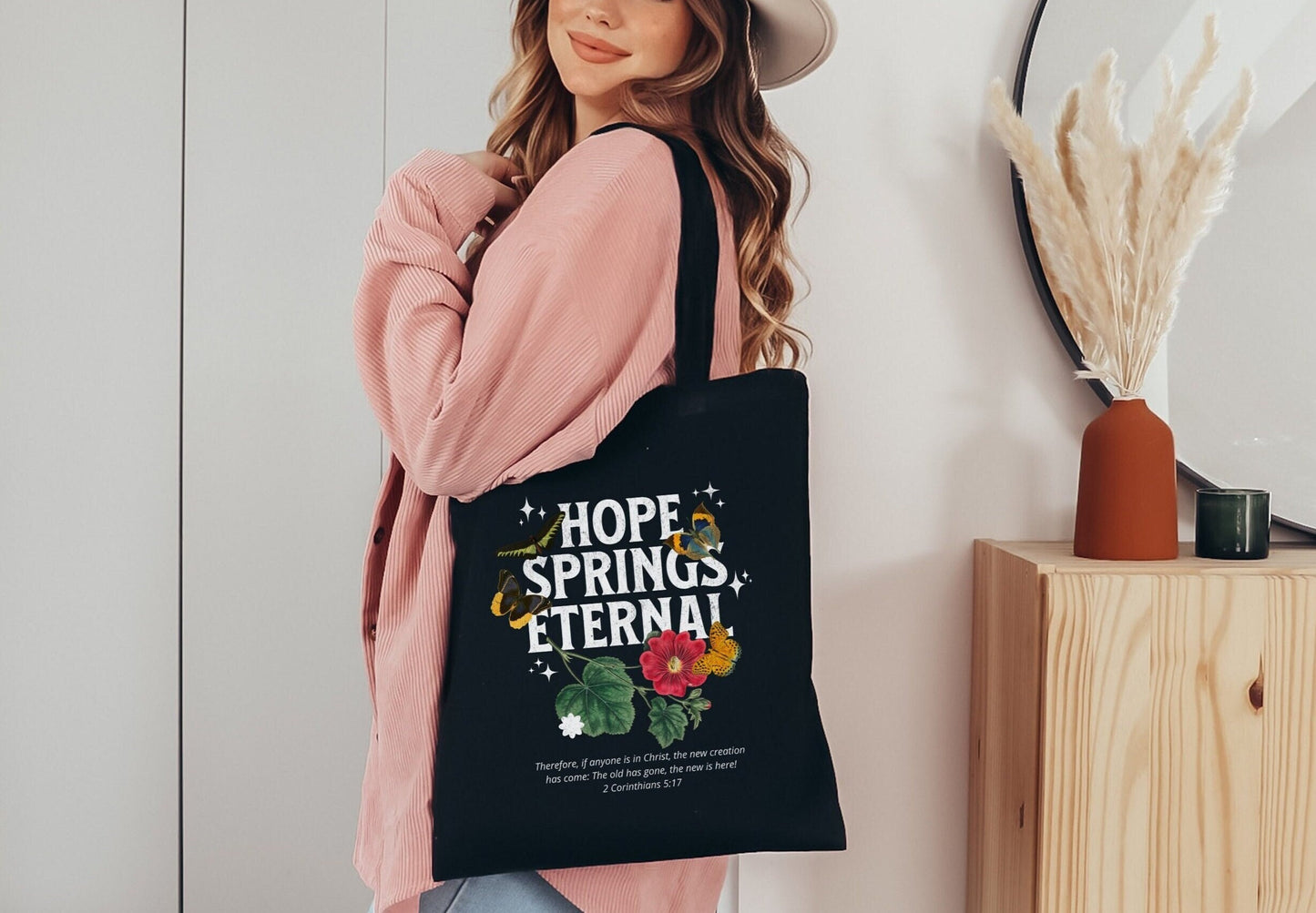 Hope Springs Eternal Floral Butterfly Tote Bag