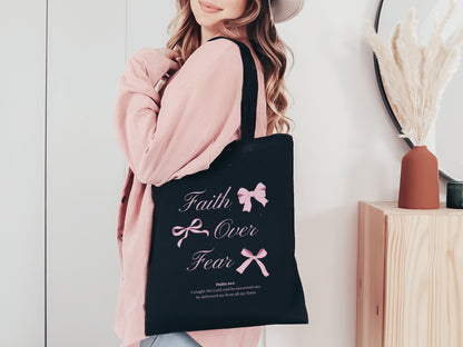 Faith Over Fear Ribbon Bow Tote Bag