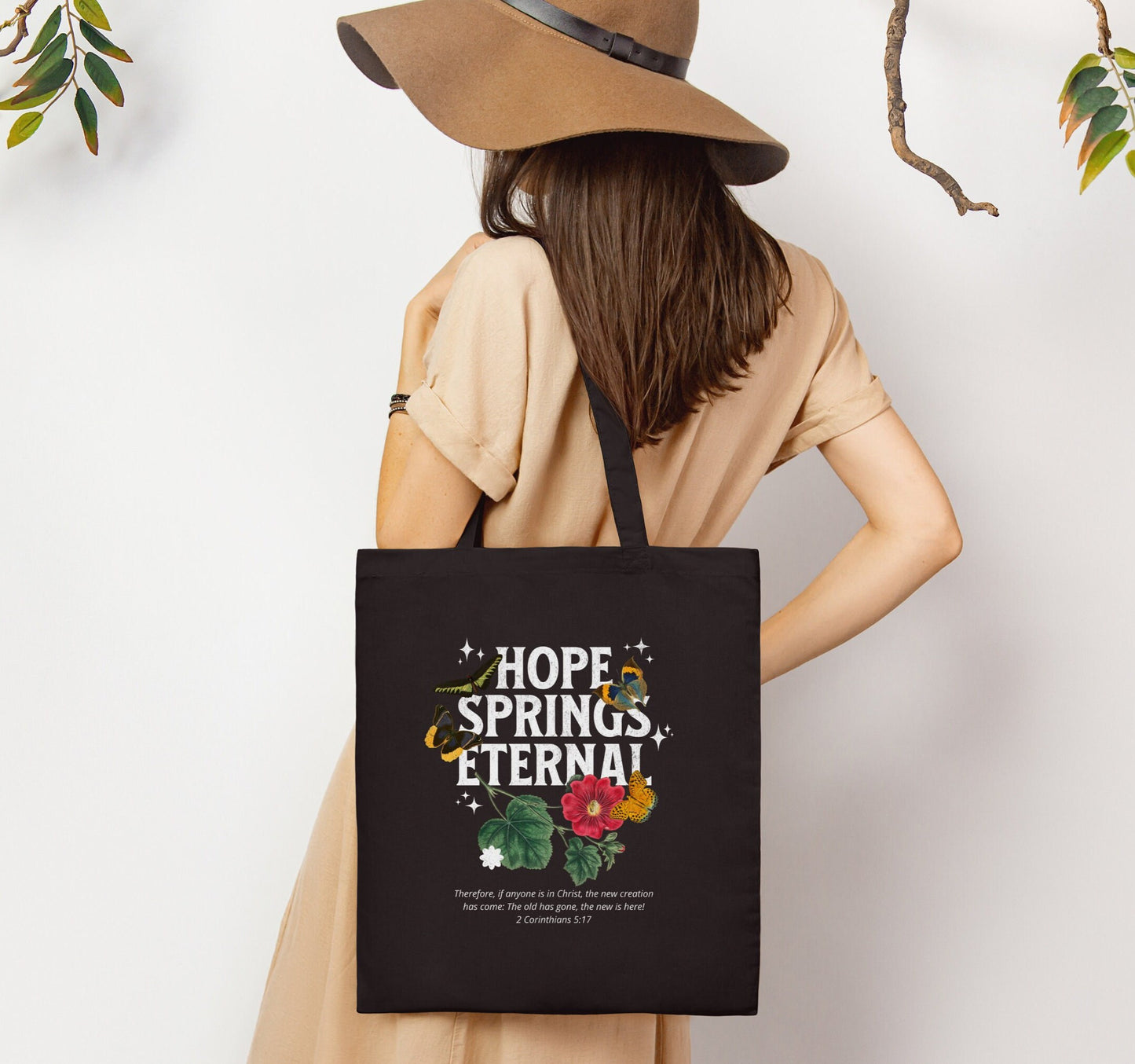 Hope Springs Eternal Floral Butterfly Tote Bag