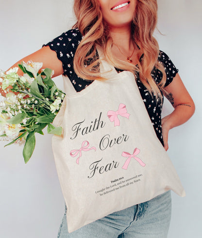 Faith Over Fear Ribbon Bow Tote Bag