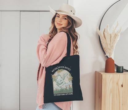 Boho Frog Nature Never Rushes Tote Bag