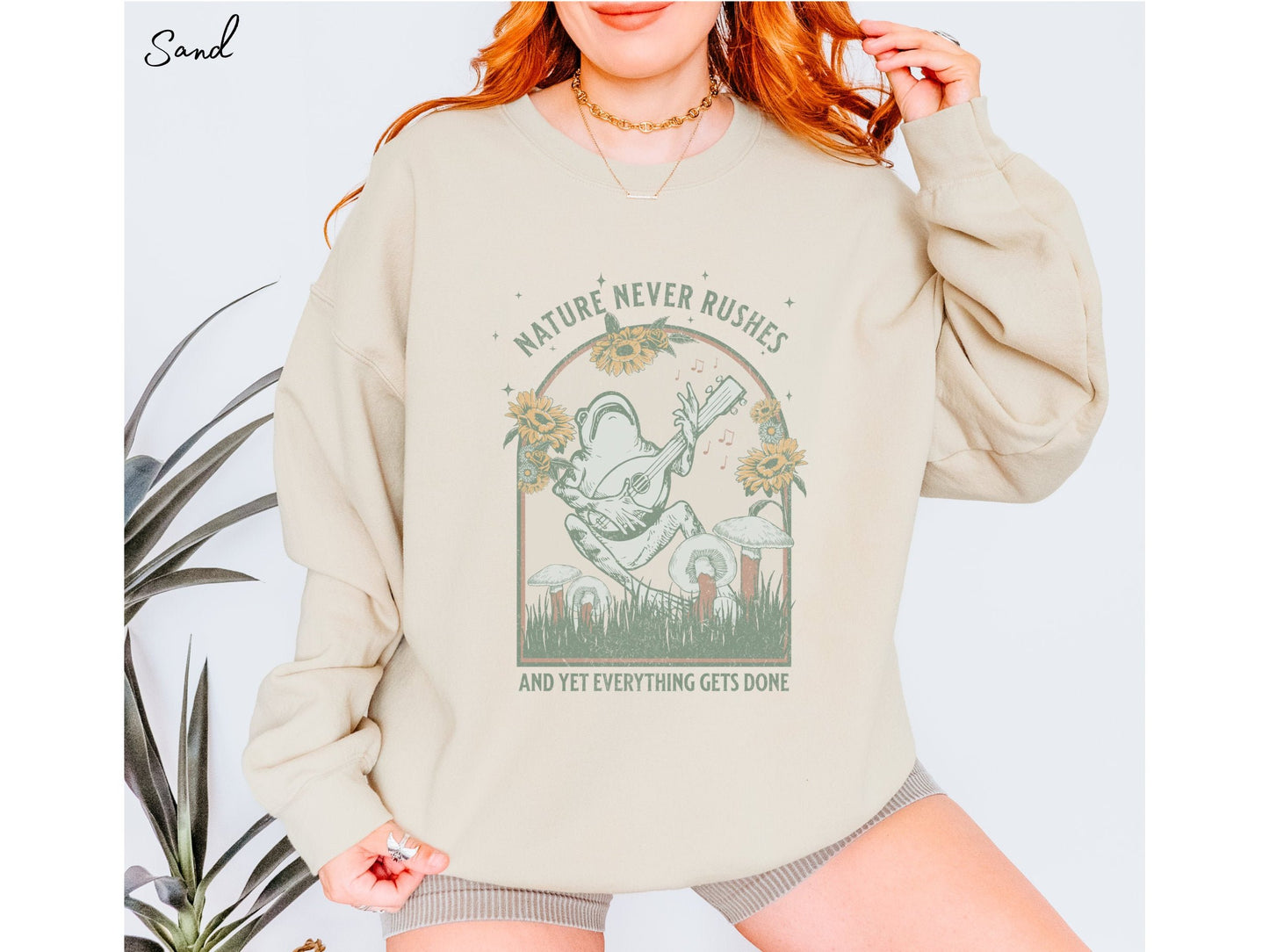 Boho Frog Nature Never Rushes Crewneck