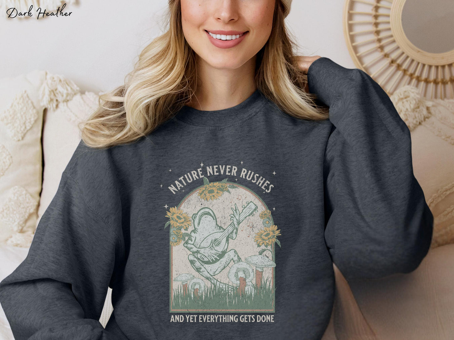 Boho Frog Nature Never Rushes Crewneck