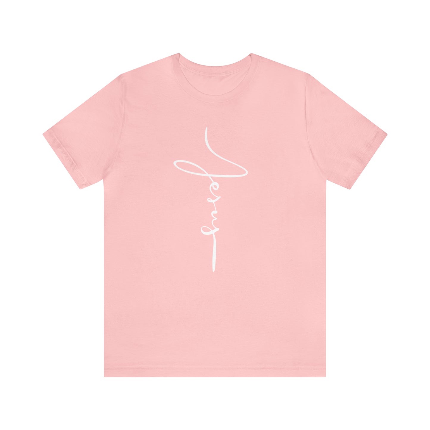 Jesus Cross Christian T-Shirt - Cursive White Font Bright Color Tees - Pink mockup