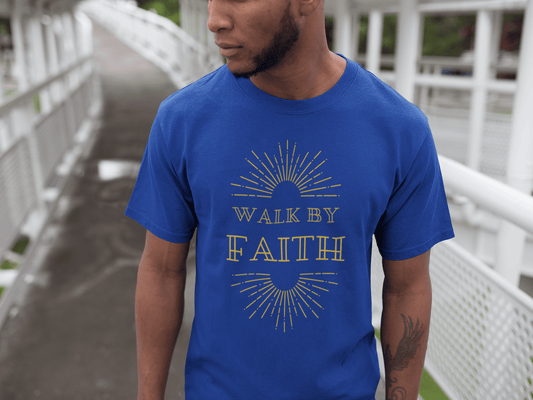 Walk By Faith Not By Sight T-Shirt - Front & Back Christian Tee Bright Colors