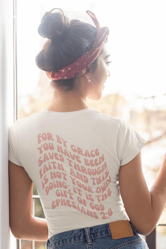 Saved By Grace T-Shirt - Feminine Christian Tee (Ephesians 2:8)